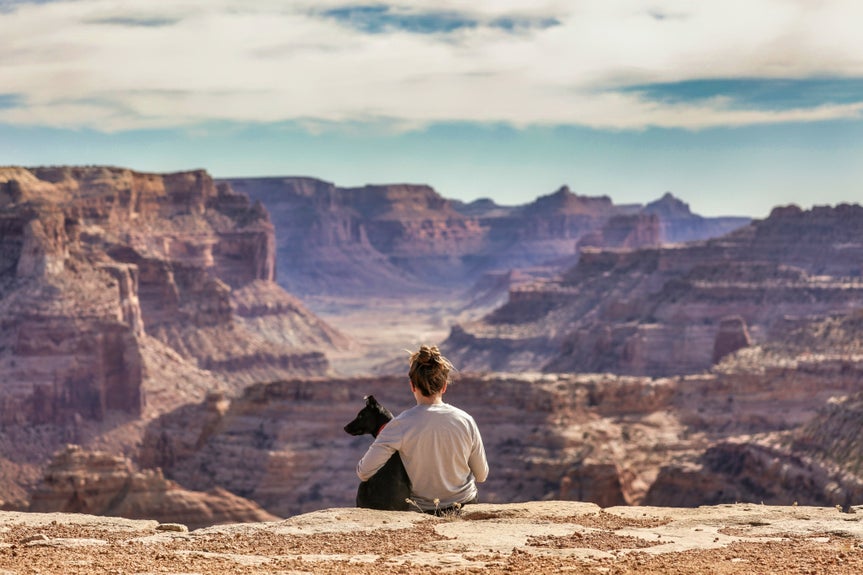 boy with dog at grand canyon after enhancement