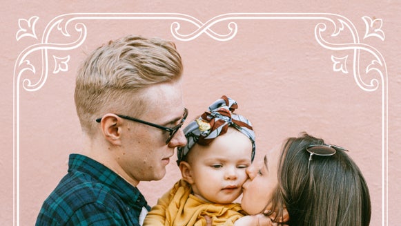 vintage frame on image of family