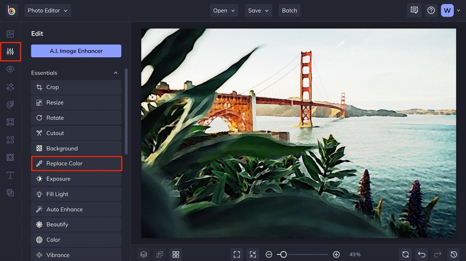 Replace color photo to watercolor landscape