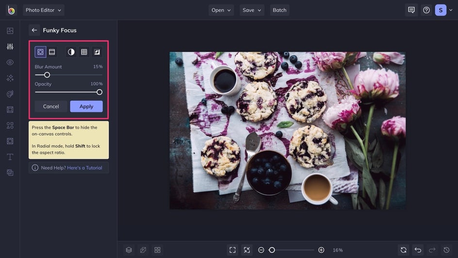 Use Funky Focus to add depth and target your subject for for perfect food photography
