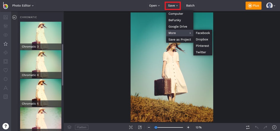 how to save a photo in BeFunky