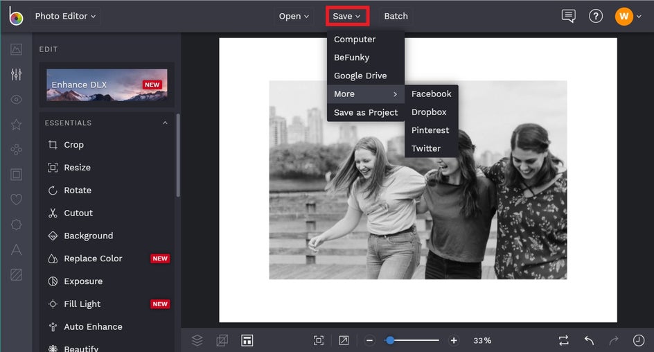 how to save photos in BeFunky