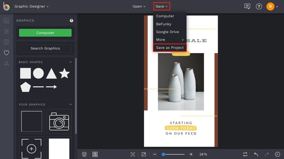 how to save Instagram Story design template in BeFunky