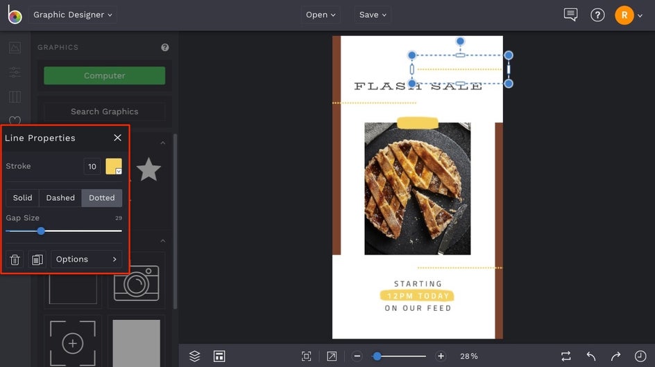 how to add dotted lines to BeFunky Design Templates