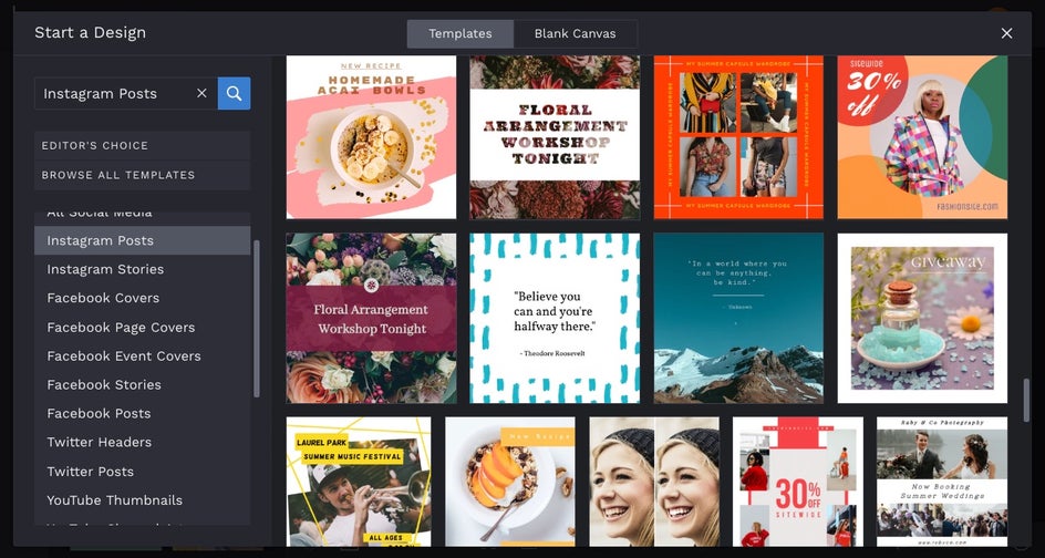 Design template library by BeFunky