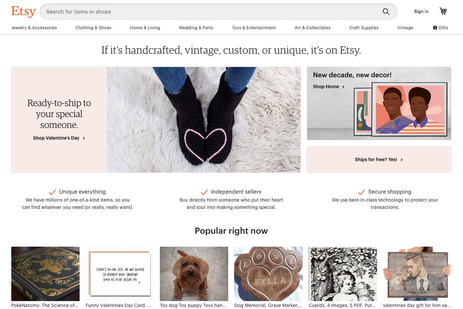 Etsy Homepage