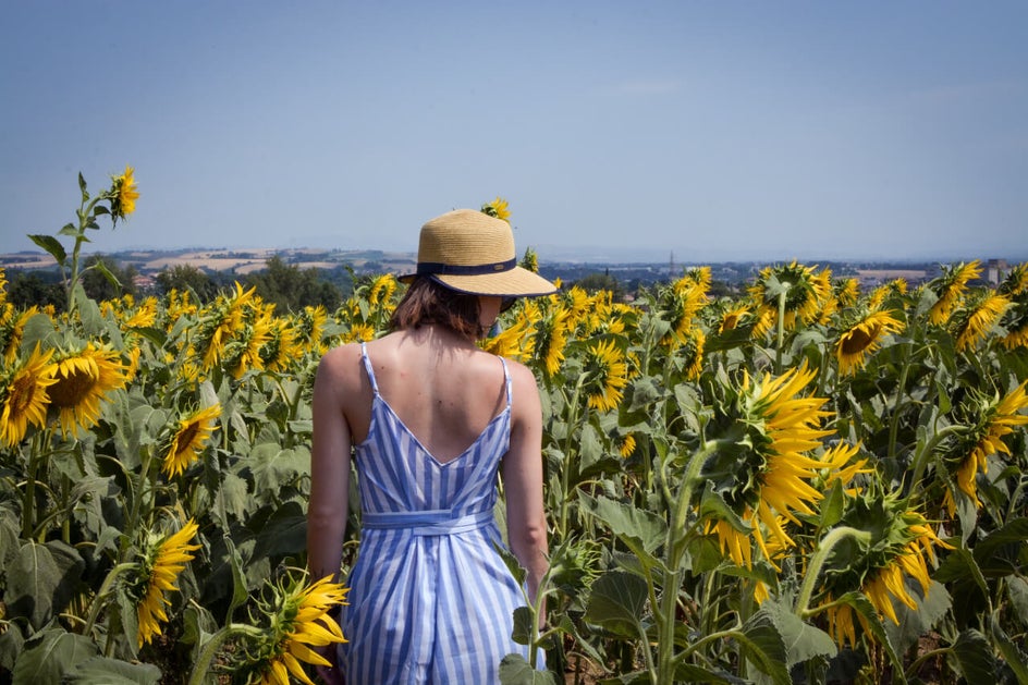 woman in flower field