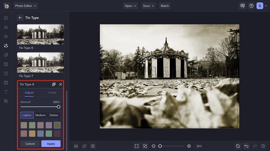 adjust tintype effect