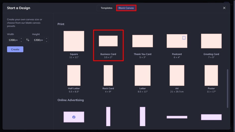 choose business card template