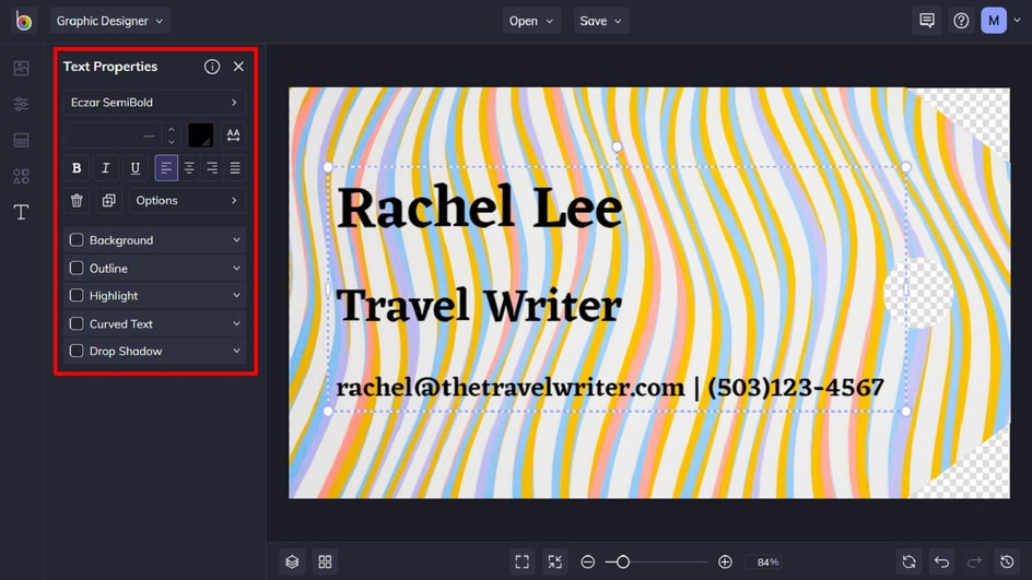 adjust text properties